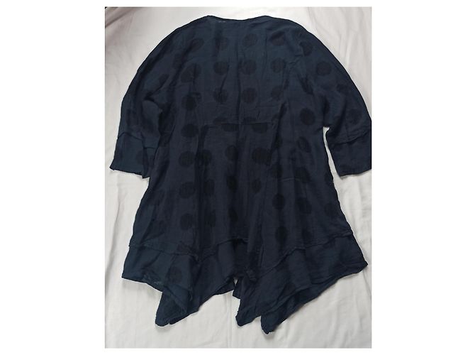 Autre Marque Vestido asimétrico GRIZAS de algodón y lino azul XL Azul marino - vista 2