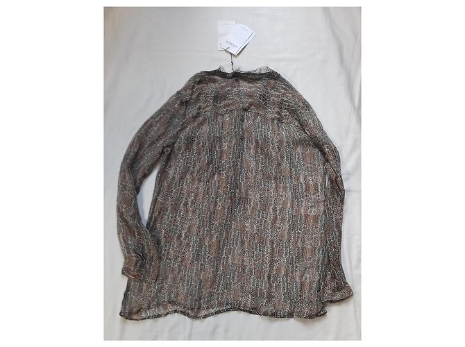 Antik Batik Blusa de Seda y Gasa Estampada Beige Marrón Claro - vista 2