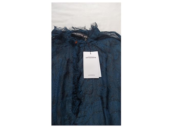 Antik Batik Blusa in Seta e Chiffon Stampata Blu - vista 2
