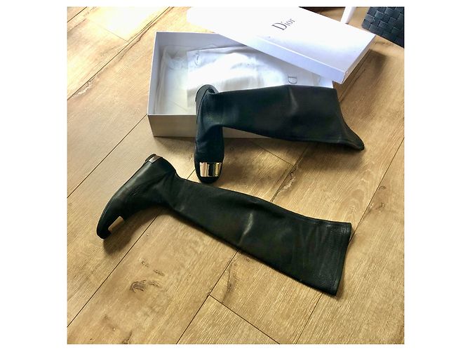 Dior 61 Cuissarde Botas altas de cuero negro - vista 10