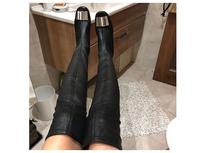 Dior 61 Cuissarde Botas altas de cuero negro - vista 2