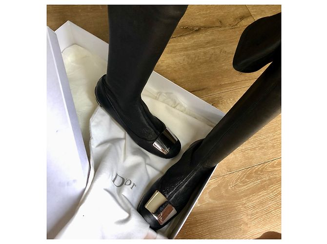 Dior 61 Cuissarde Botas altas de cuero negro - vista 4