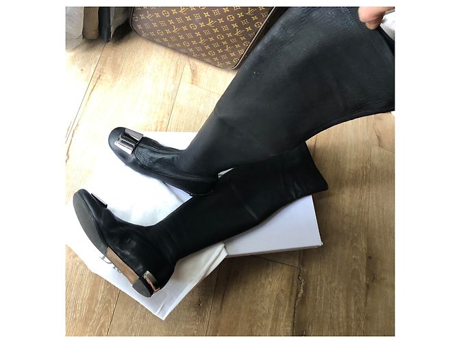 Dior 61 Cuissarde Botas altas de cuero negro - vista 6