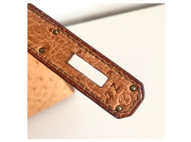 Hermès hermes kelly 32 in oro struzzo Marrone chiaro - vista 6