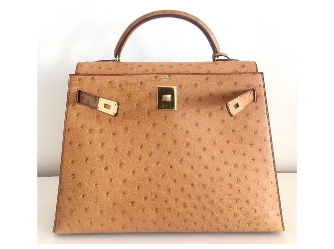 Hermès hermes kelly 32 in oro struzzo Marrone chiaro - vista 7