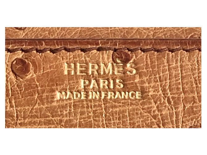 Hermès hermes kelly 32 in oro struzzo Marrone chiaro - vista 8