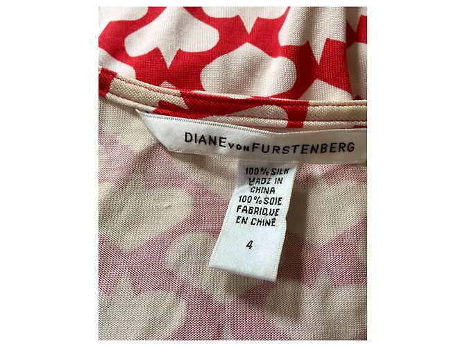 Diane Von Furstenberg DvF Ledicia Vintage Seidenkleid Weiß Rot - Ansicht 5
