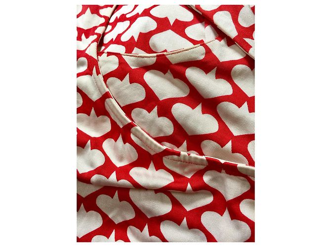 Diane Von Furstenberg DvF Ledicia Vintage Seidenkleid Weiß Rot - Ansicht 6