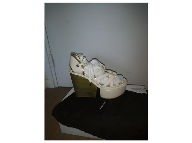 Sandali con zeppa Dolce & Gabbana in pelle eggshell Bianco sporco - vista 7