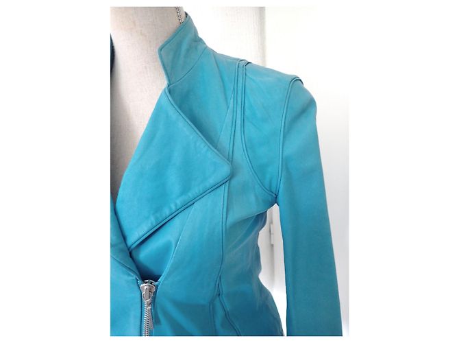 Autre Marque CTRL YOU Lederjacke Türkis Blau - Ansicht 3
