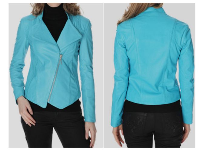 Autre Marque CTRL YOU Lederjacke Türkis Blau - Ansicht 9