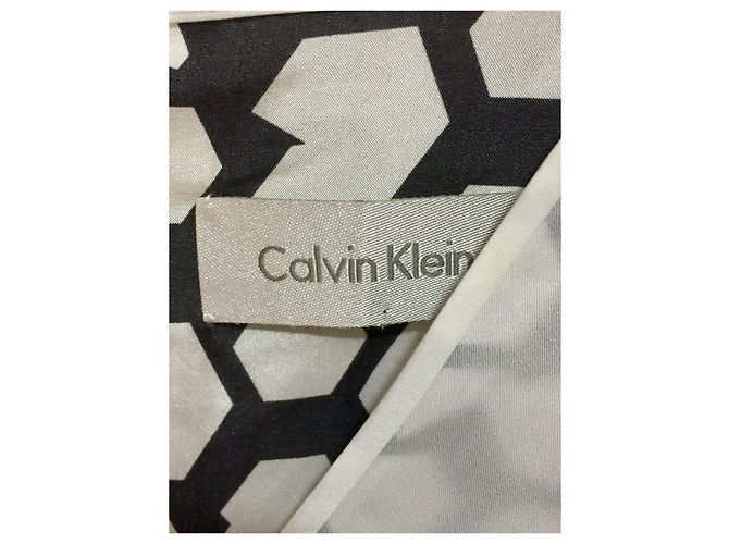 Calvin Klein Vestido de seda con corte láser CK Negro Blanco - vista 3