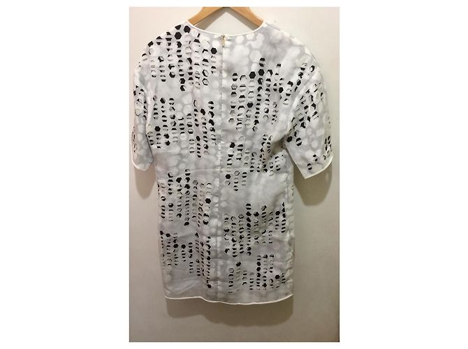 Calvin Klein Vestido de seda con corte láser CK Negro Blanco - vista 4