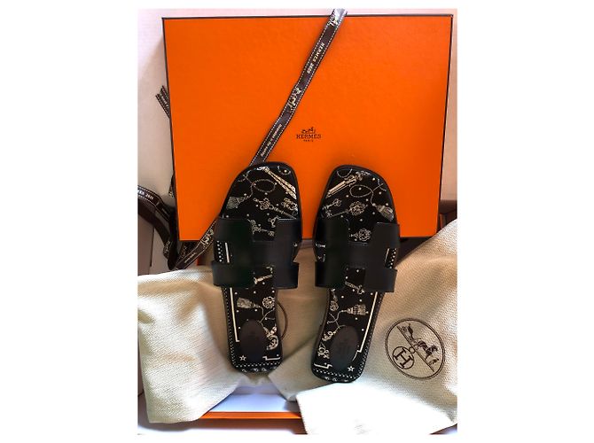 Sandali Hermès Oran in pelle nera misura 41 Nero - vista 10