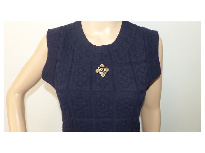 Chanel Paris-Shanghai Kamelien Strickkleid aus Wolle Blau - Ansicht 2