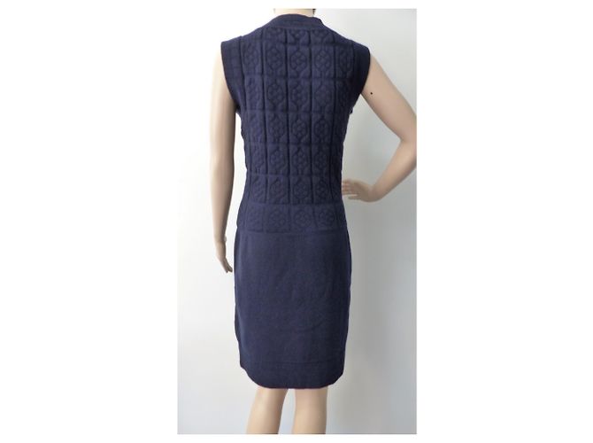 Chanel Paris-Shanghai Kamelien Strickkleid aus Wolle Blau - Ansicht 3