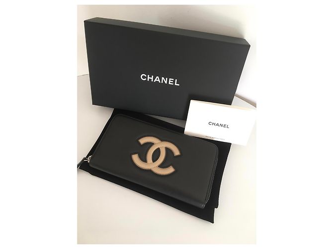 Trendy CC Chanel große Brieftasche mit Reißverschluss Schwarz Beige - Ansicht 2