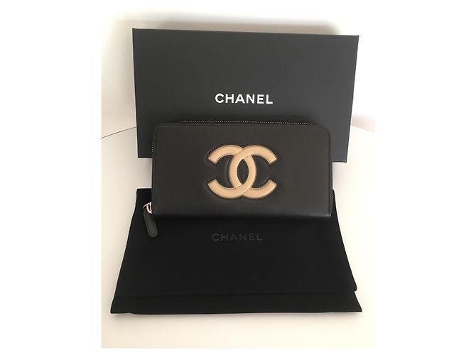 Trendy CC Chanel große Brieftasche mit Reißverschluss Schwarz Beige - Ansicht 3