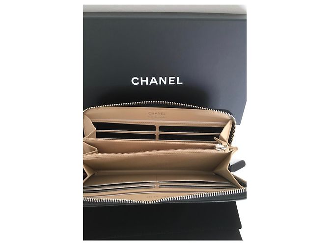 Trendy CC Chanel große Brieftasche mit Reißverschluss Schwarz Beige - Ansicht 4