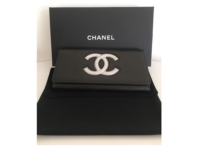 Trendy CC Chanel Large wallet with snap button Black Silvery - view 7