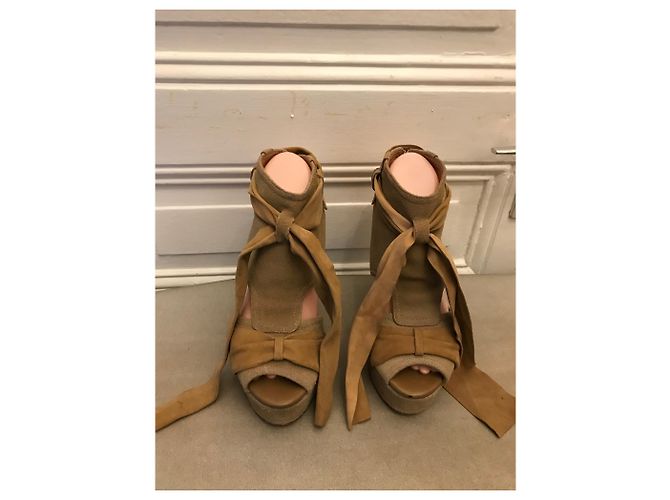 Sandali con zeppa Ann Tuil Beige in Scamosciato e Corda - vista 3