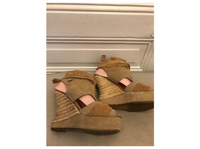 Sandali con zeppa Ann Tuil Beige in Scamosciato e Corda - vista 4