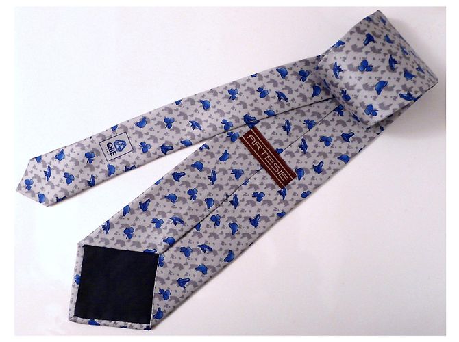 Autre Marque André-Claude Canova Printed silk twill tie, hand climb, Blue Grey - view 2