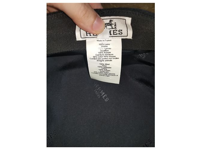 Hermès Hermes Wolle & Leder Baker Boy's Hut Schwarz Marineblau - Ansicht 2