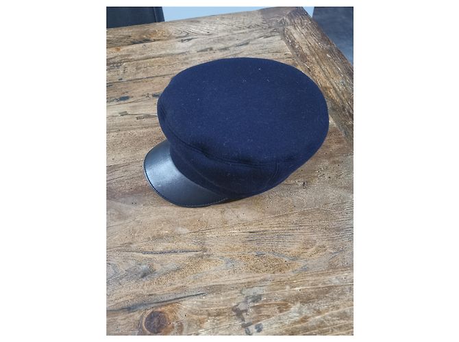Hermès Hermes Wolle & Leder Baker Boy's Hut Schwarz Marineblau - Ansicht 4