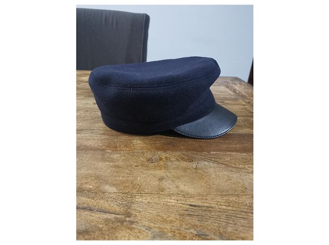Hermès Hermes Wolle & Leder Baker Boy's Hut Schwarz Marineblau - Ansicht 5