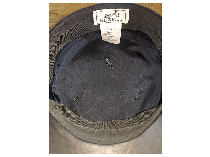 Hermès Hermes Wolle & Leder Baker Boy's Hut Schwarz Marineblau - Ansicht 6