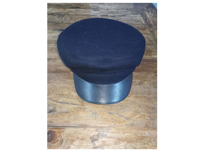Hermès Hermes Wolle & Leder Baker Boy's Hut Schwarz Marineblau - Ansicht 8