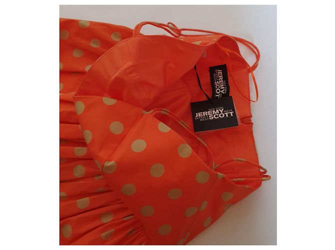 Vestido de bolinhas laranja de algodão Jeremy Scott - vista 4