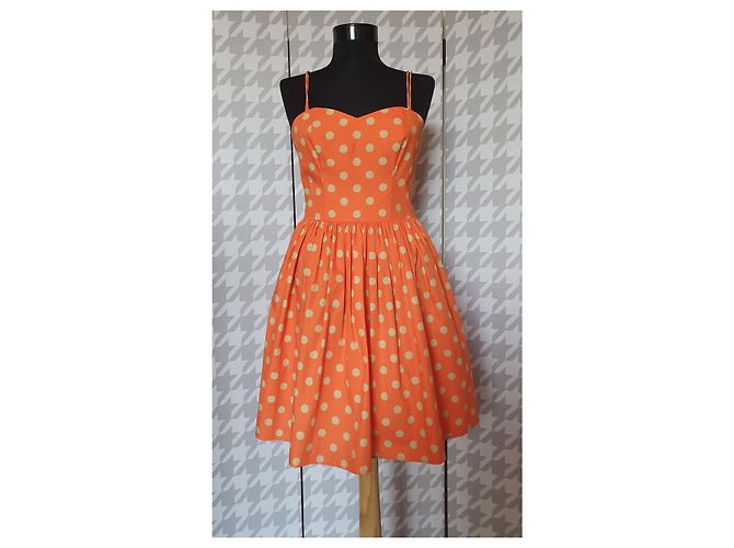 Vestido de bolinhas laranja de algodão Jeremy Scott - vista 5