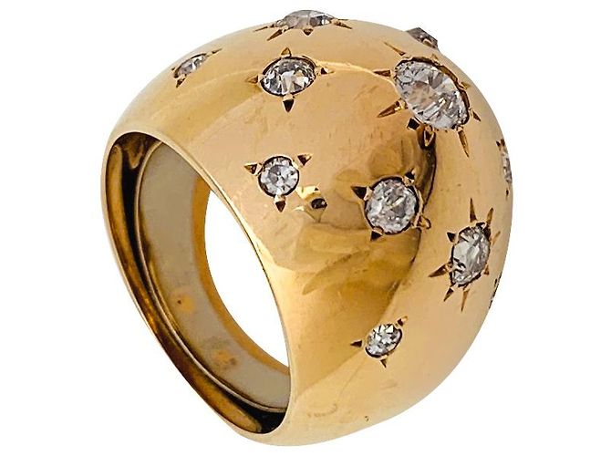 inconnue Anello a cupola in oro giallo e diamanti. - vista 5