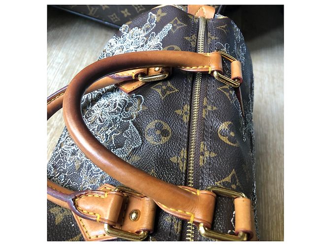 Louis Vuitton Edizione speciale Speedy bag (sprouse) Argento Beige Marrone scuro - vista 7
