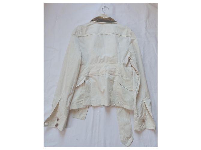 Giacca sahariana Gucci color eggshell in seta e cotone Bianco sporco - vista 2