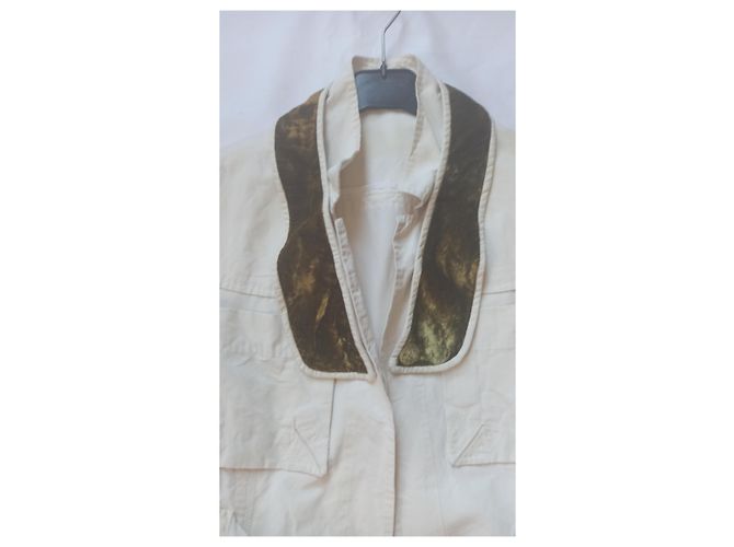 Giacca sahariana Gucci color eggshell in seta e cotone Bianco sporco - vista 5