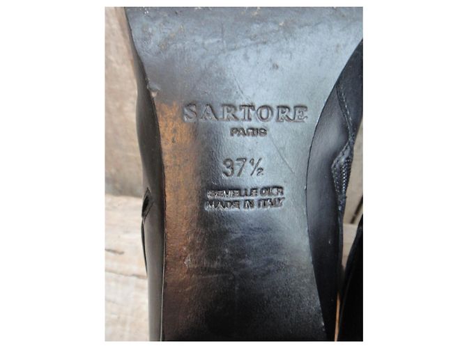 Botas Sartore de piel negras 37.5 Negro - vista 7