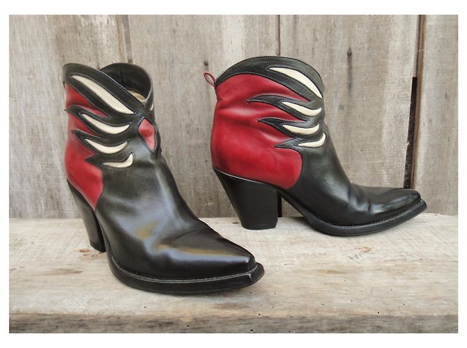 Stivali Western Sartore in pelle nero e rosso 35 IT - vista 3