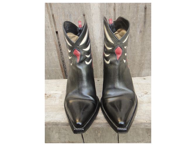 Stivali Western Sartore in pelle nero e rosso 35 IT - vista 4