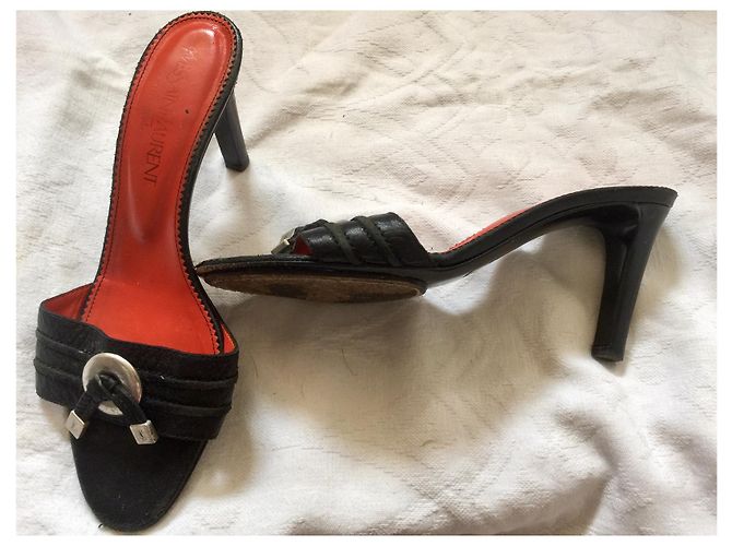 Yves Saint Laurent Vintage YSL Rive Gauche Maultiere Schwarz Silber Hardware - Ansicht 4