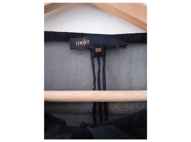 Maje Schwarzes Seidenkrepp Oberteil mit Rüschen - Ansicht 2