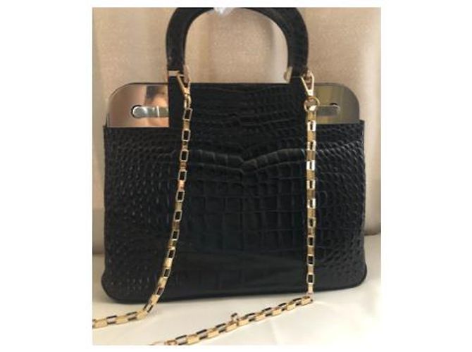 Authentische seltene Vintage Gucci CROCRODILE Tasche Schwarz - Ansicht 2