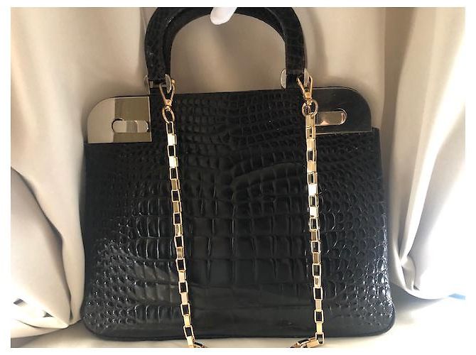 Authentische seltene Vintage Gucci CROCRODILE Tasche Schwarz - Ansicht 3