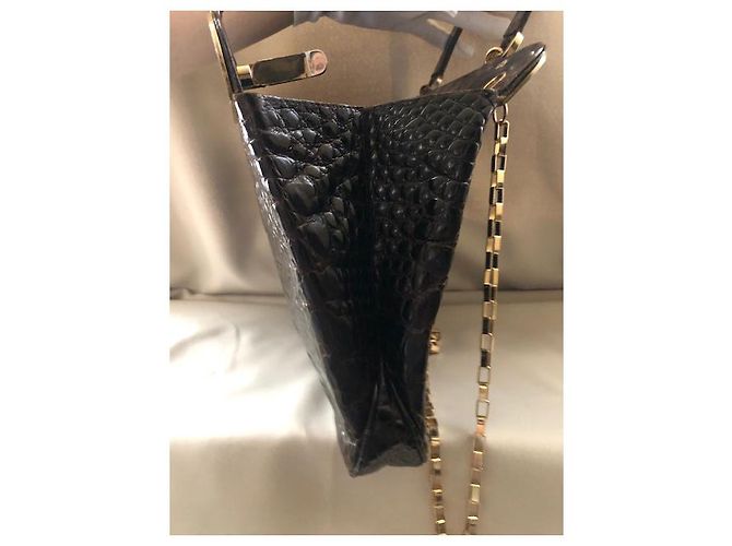 Authentische seltene Vintage Gucci CROCRODILE Tasche Schwarz - Ansicht 9