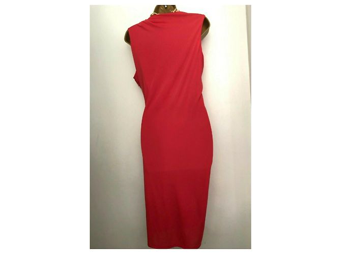 Halston Heritage Drapiertes Kleid mit Metallelement Rot Koralle - Ansicht 3
