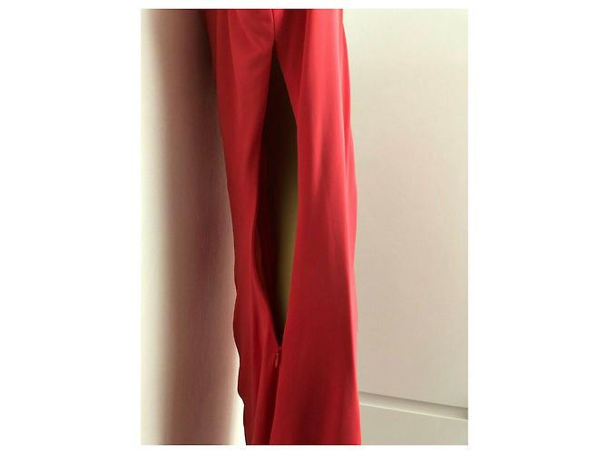 Halston Heritage Drapiertes Kleid mit Metallelement Rot Koralle - Ansicht 5