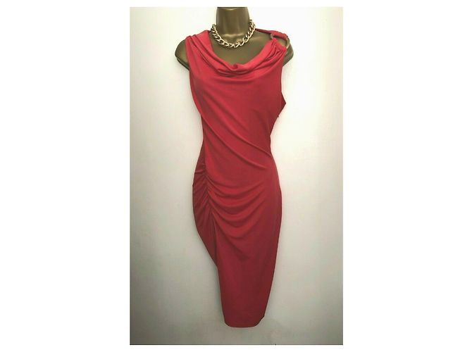 Halston Heritage Drapiertes Kleid mit Metallelement Rot Koralle - Ansicht 6
