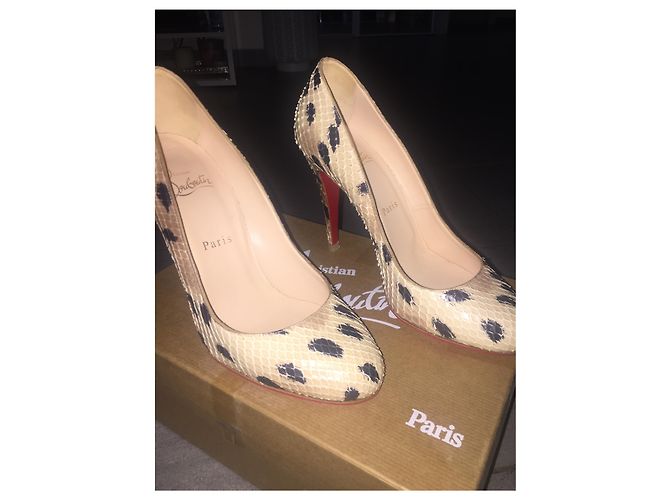 Décolleté Christian Louboutin Purr Python Beige 10 cm - vista 7